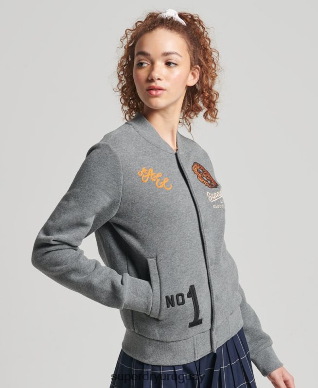 uy Superdry mujer chamarra bomber de jersey universitario gris DT2N8Z5881 ropa