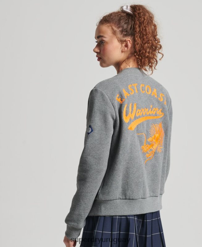 uy Superdry mujer chamarra bomber de jersey universitario gris DT2N8Z5881 ropa