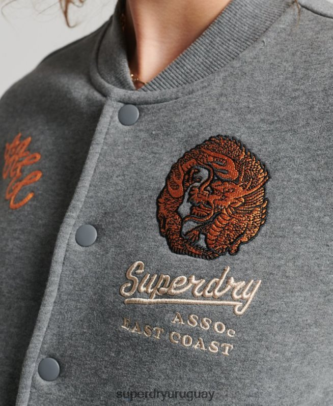 uy Superdry mujer chamarra bomber de jersey universitario gris DT2N8Z5881 ropa