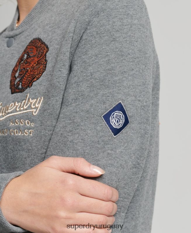 uy Superdry mujer chamarra bomber de jersey universitario gris DT2N8Z5881 ropa