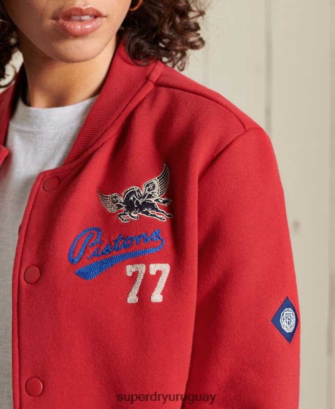 uy Superdry mujer chamarra bomber de jersey universitario rojo DT2N8Z6003 ropa