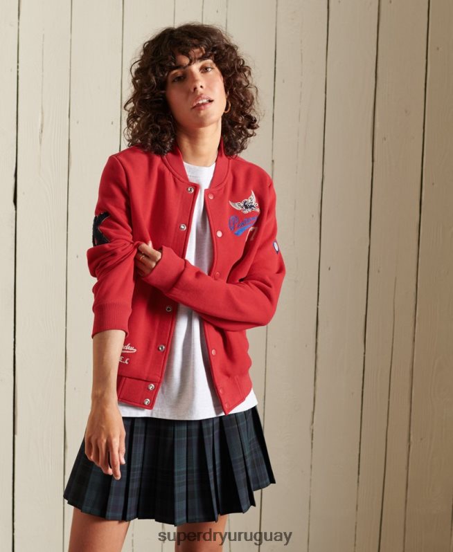 uy Superdry mujer chamarra bomber de jersey universitario rojo DT2N8Z6003 ropa