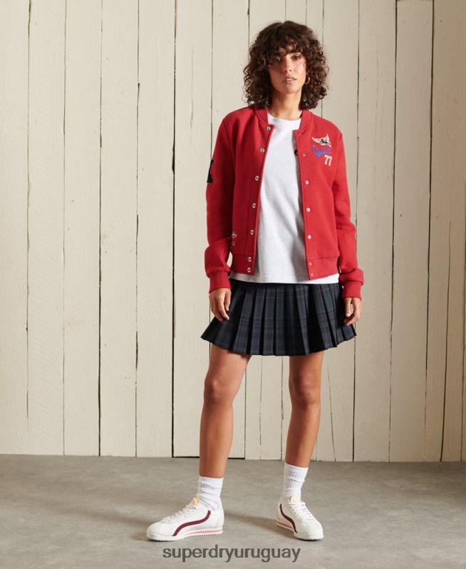uy Superdry mujer chamarra bomber de jersey universitario rojo DT2N8Z6003 ropa