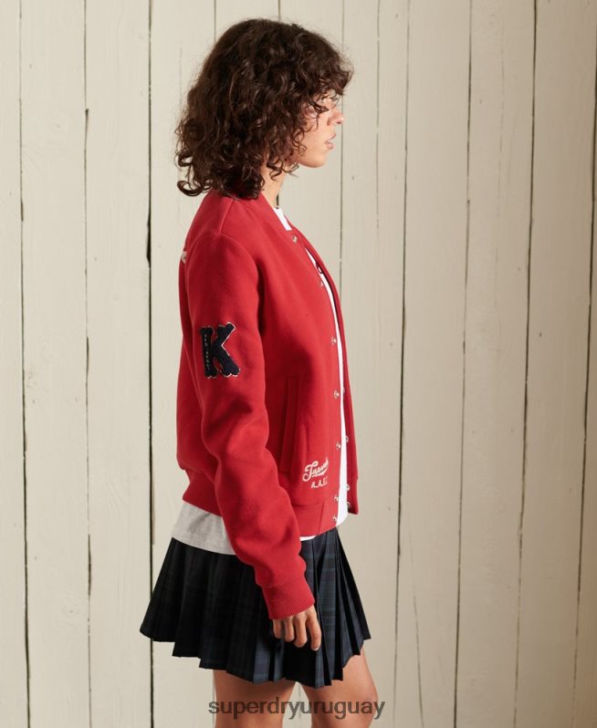 uy Superdry mujer chamarra bomber de jersey universitario rojo DT2N8Z6003 ropa