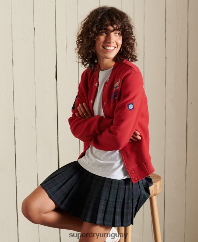 uy Superdry mujer chamarra bomber de jersey universitario rojo DT2N8Z6003 ropa