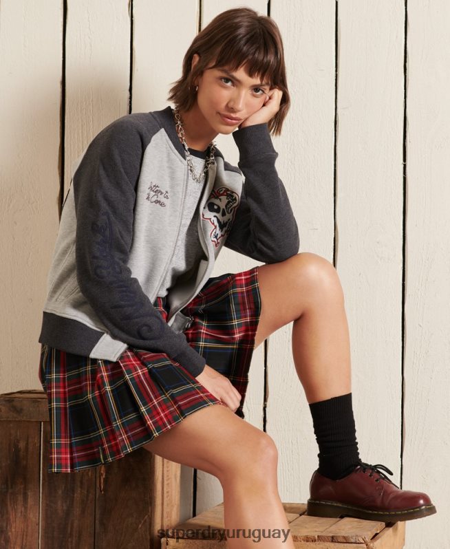 uy Superdry mujer chamarra bomber de punto con líneas cruzadas gris DT2N8Z5839 ropa