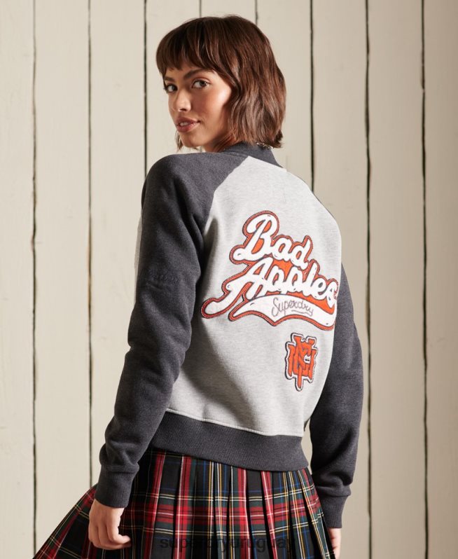 uy Superdry mujer chamarra bomber de punto con líneas cruzadas gris DT2N8Z5839 ropa