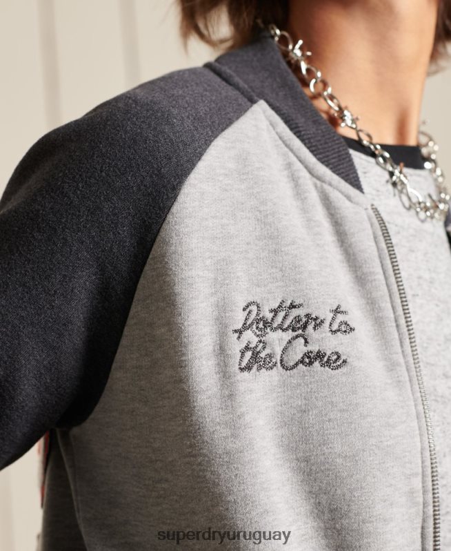 uy Superdry mujer chamarra bomber de punto con líneas cruzadas gris DT2N8Z5839 ropa