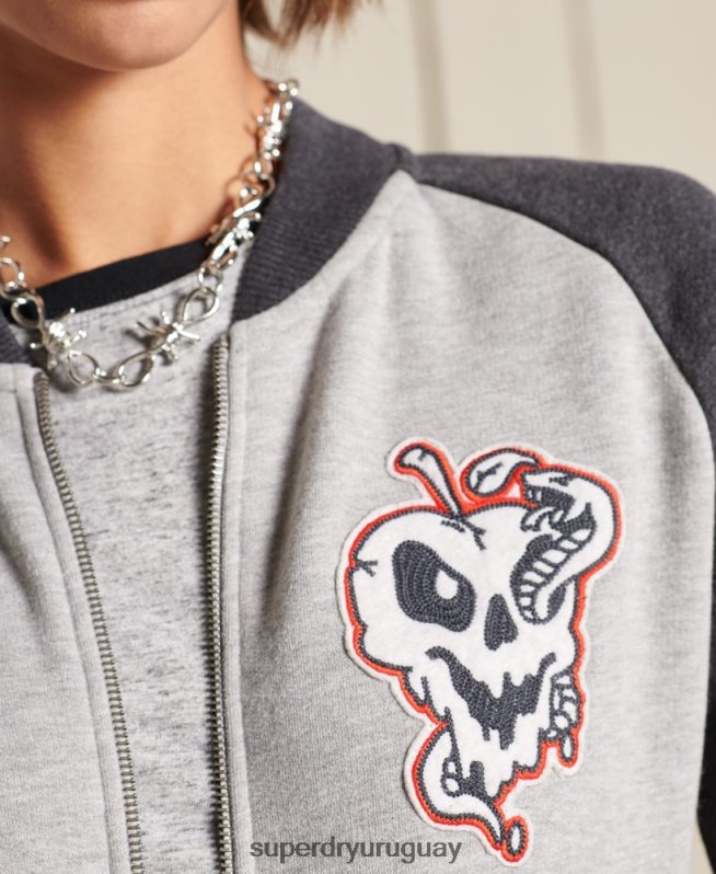 uy Superdry mujer chamarra bomber de punto con líneas cruzadas gris DT2N8Z5839 ropa