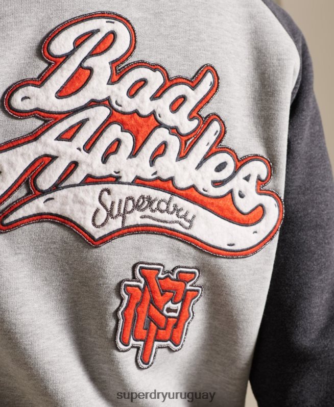 uy Superdry mujer chamarra bomber de punto con líneas cruzadas gris DT2N8Z5839 ropa