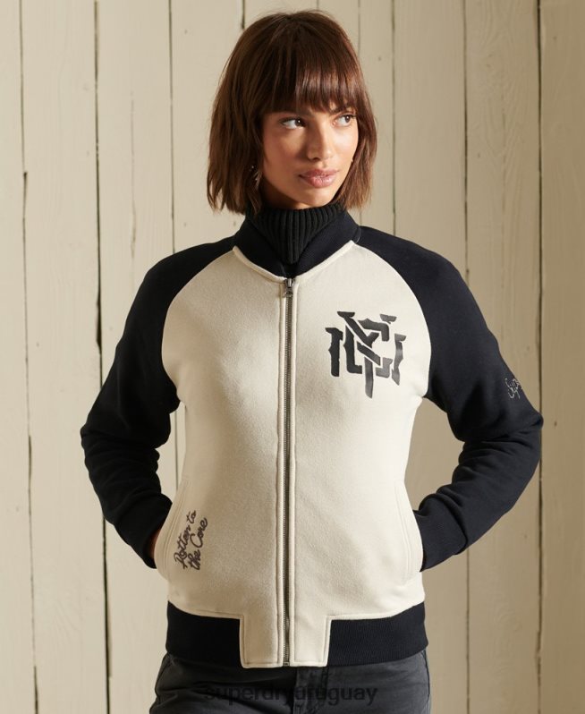 uy Superdry mujer chamarra bomber de punto con líneas cruzadas gris claro DT2N8Z5825 ropa