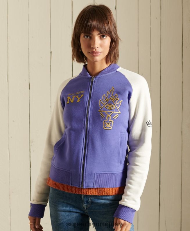 uy Superdry mujer chamarra bomber de punto con líneas cruzadas púrpura DT2N8Z5826 ropa