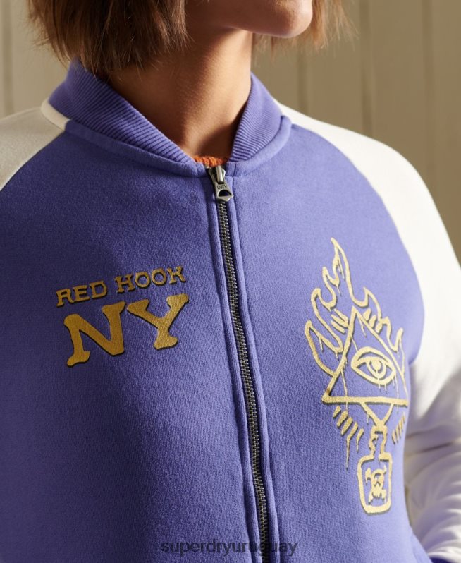 uy Superdry mujer chamarra bomber de punto con líneas cruzadas púrpura DT2N8Z5826 ropa