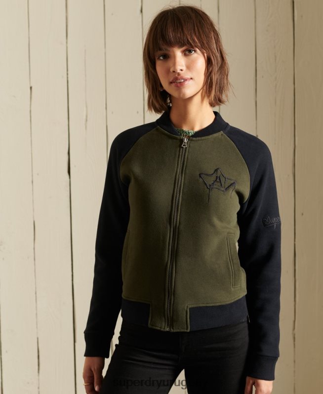 uy Superdry mujer chamarra bomber de punto con líneas cruzadas verde DT2N8Z5827 ropa