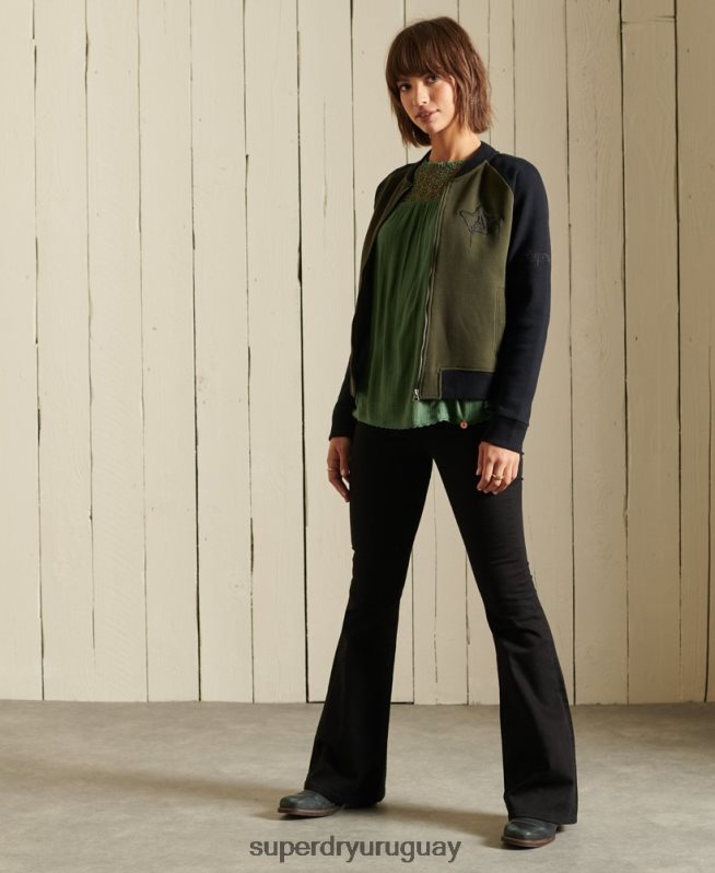 uy Superdry mujer chamarra bomber de punto con líneas cruzadas verde DT2N8Z5827 ropa