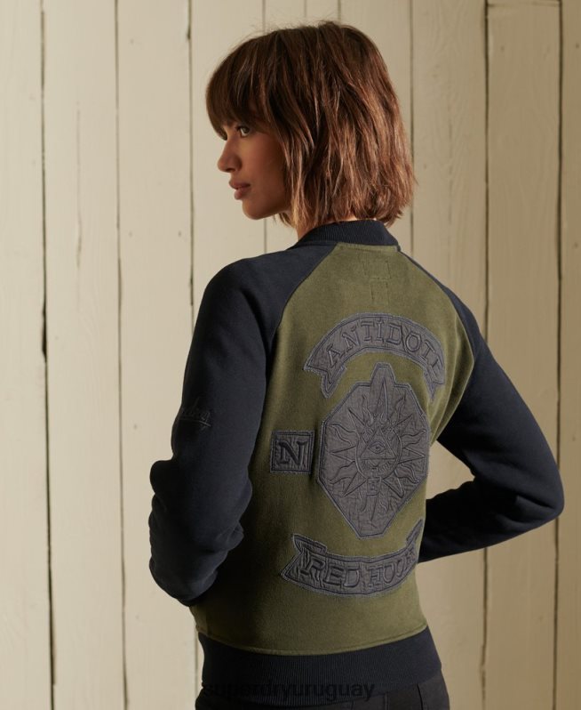 uy Superdry mujer chamarra bomber de punto con líneas cruzadas verde DT2N8Z5827 ropa