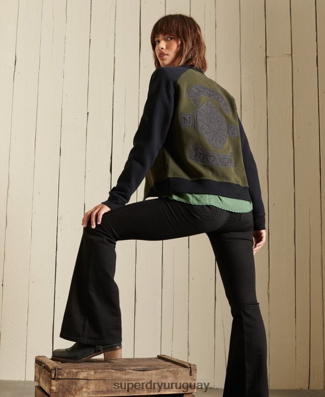 uy Superdry mujer chamarra bomber de punto con líneas cruzadas verde DT2N8Z5827 ropa
