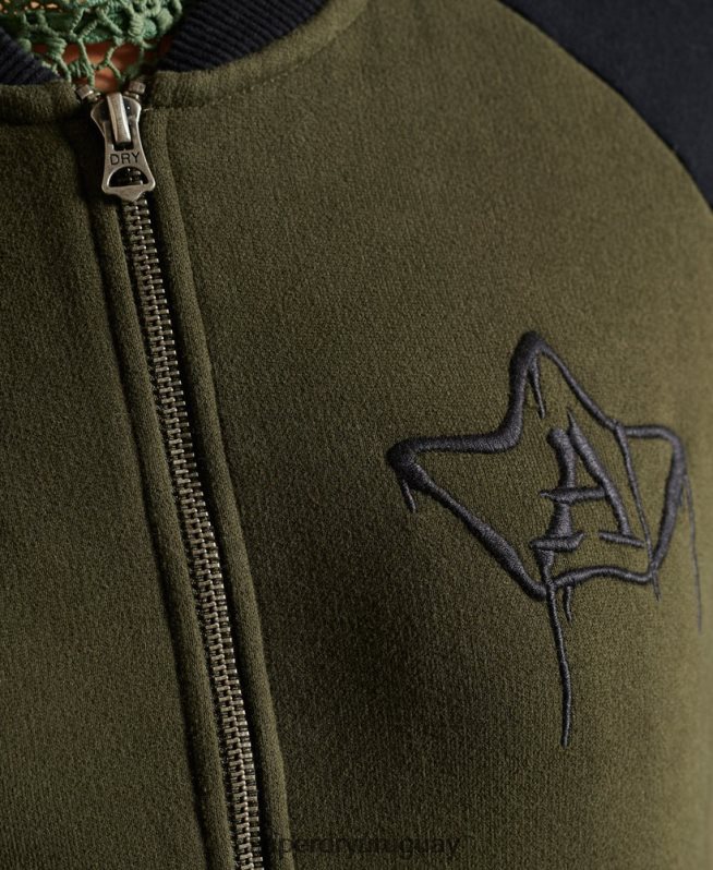 uy Superdry mujer chamarra bomber de punto con líneas cruzadas verde DT2N8Z5827 ropa