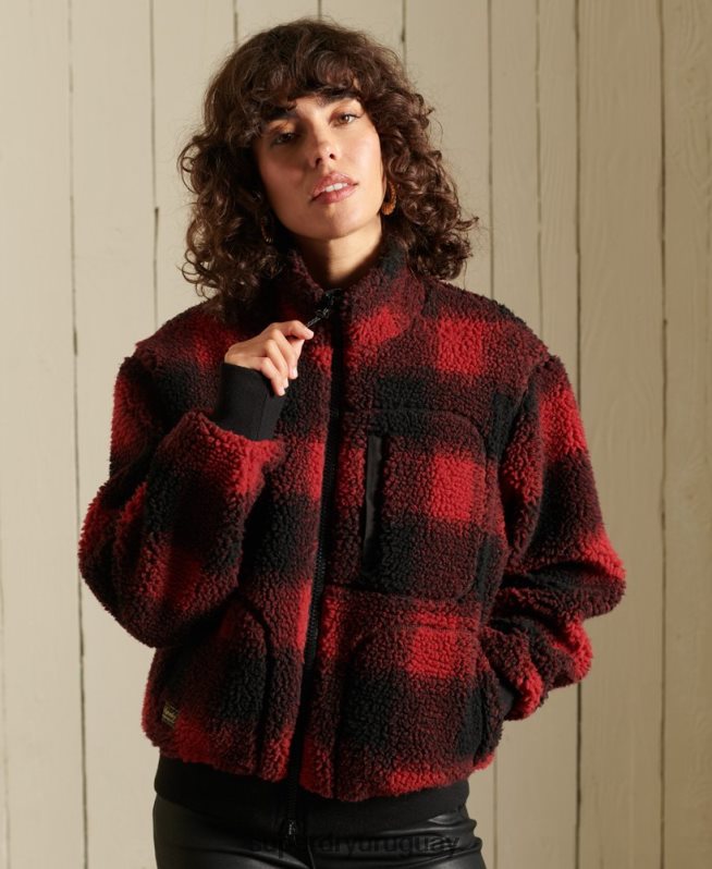 uy Superdry mujer chamarra bomber de sherpa rojo DT2N8Z5484 ropa