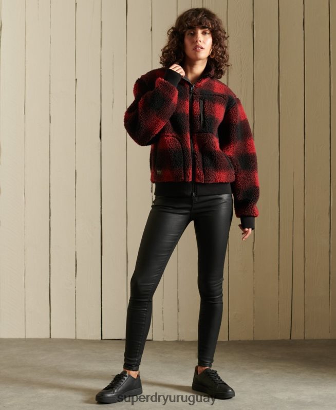 uy Superdry mujer chamarra bomber de sherpa rojo DT2N8Z5484 ropa
