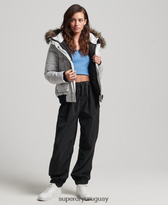 uy Superdry mujer chamarra bomber everest ella gris claro DT2N8Z5468 ropa