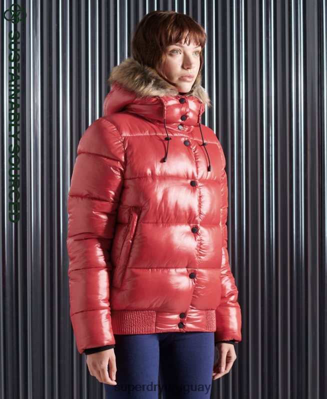 uy Superdry mujer chamarra bomber toya de alto brillo rojo DT2N8Z5739 ropa