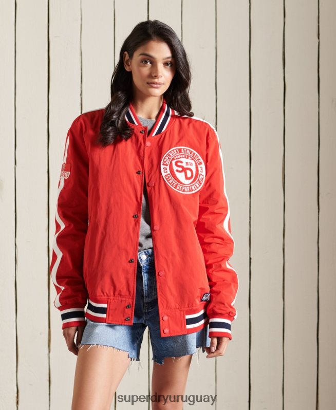 uy Superdry mujer chamarra bomber universitaria extragrande rojo DT2N8Z3842 ropa