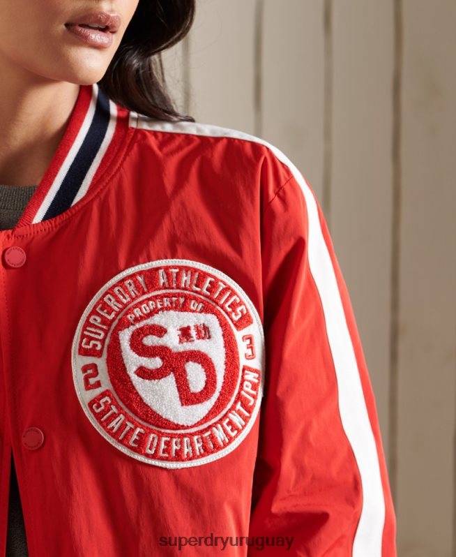 uy Superdry mujer chamarra bomber universitaria extragrande rojo DT2N8Z3842 ropa