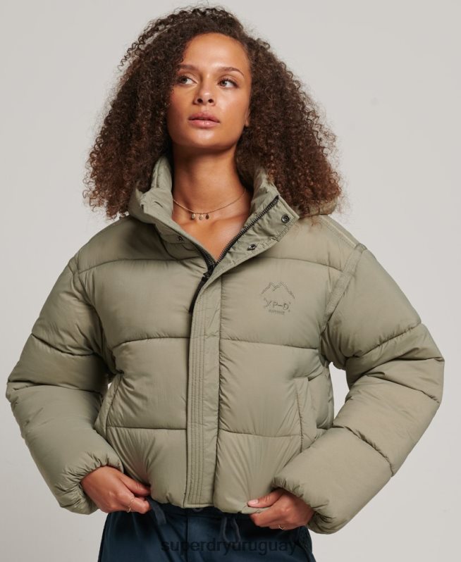 uy Superdry mujer chamarra capitonada capullo capullo caqui DT2N8Z3577 ropa
