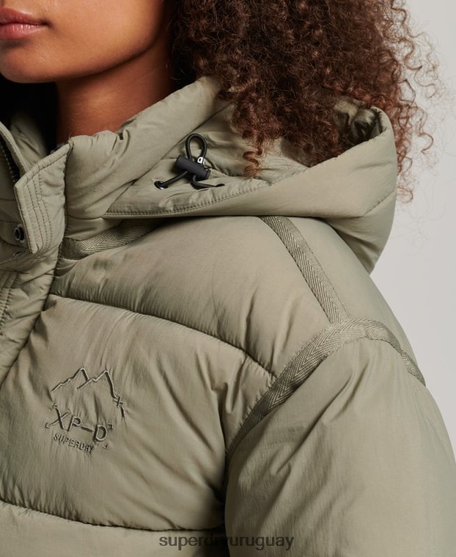 uy Superdry mujer chamarra capitonada capullo capullo caqui DT2N8Z3577 ropa