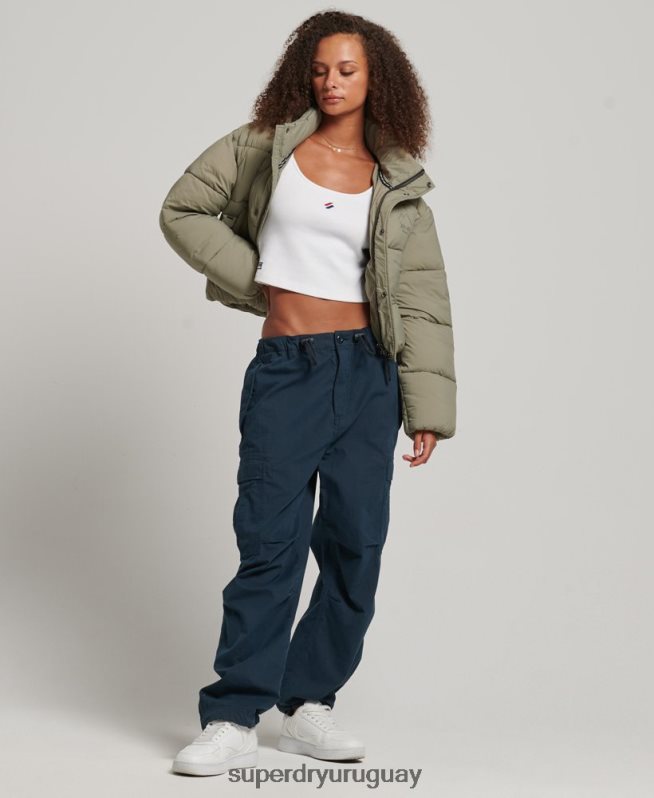 uy Superdry mujer chamarra capitonada capullo capullo caqui DT2N8Z3577 ropa