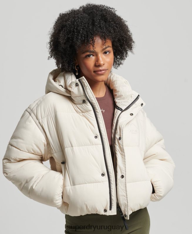 uy Superdry mujer chamarra capitonada capullo capullo crema DT2N8Z3642 ropa