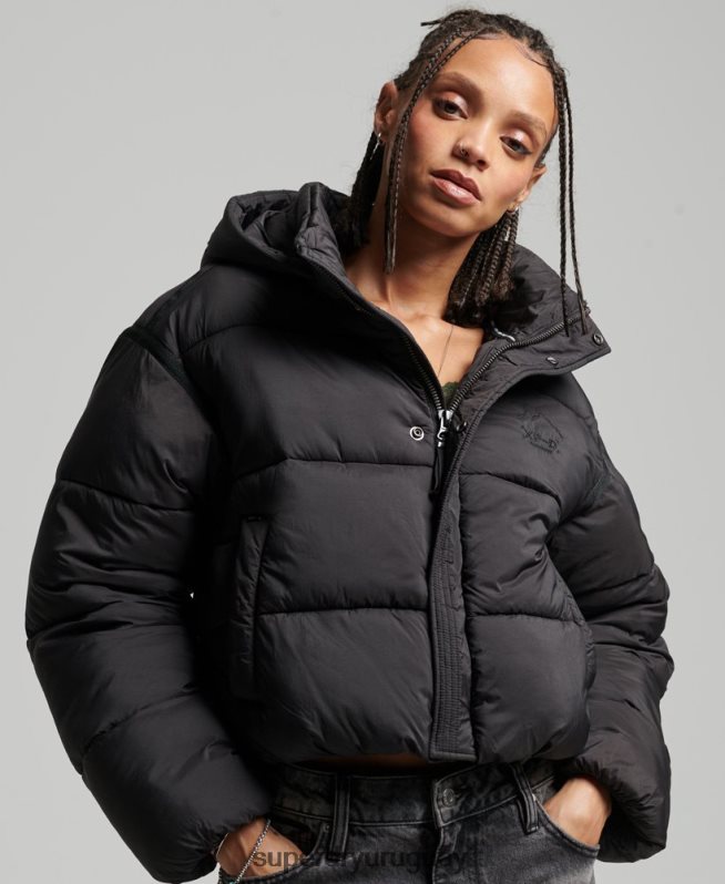 uy Superdry mujer chamarra capitonada capullo capullo negro DT2N8Z3564 ropa