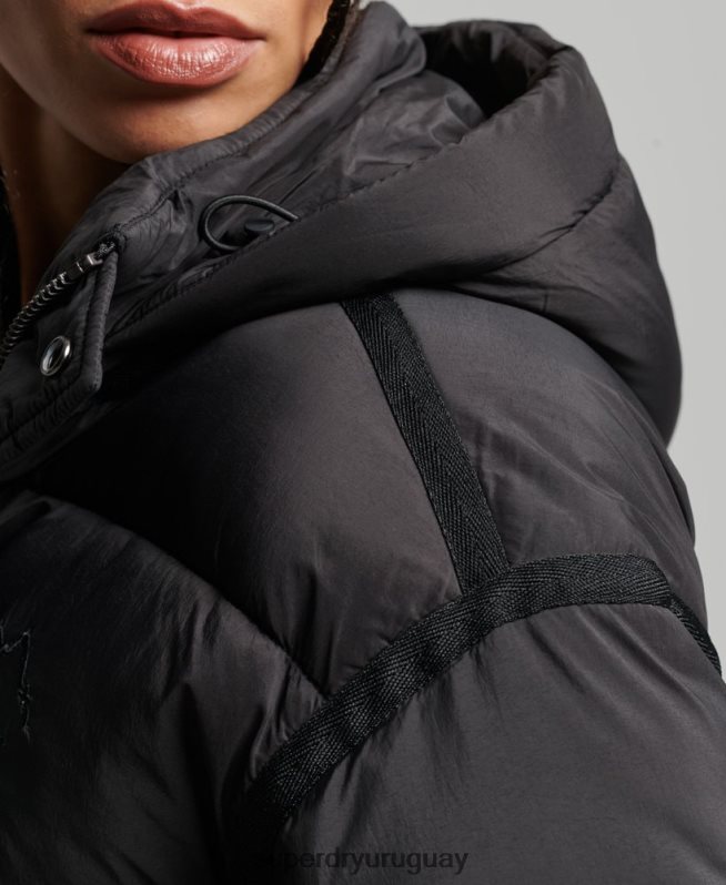 uy Superdry mujer chamarra capitonada capullo capullo negro DT2N8Z3564 ropa