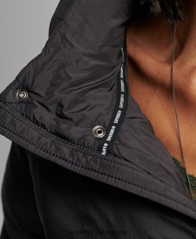 uy Superdry mujer chamarra capitonada capullo capullo negro DT2N8Z3564 ropa