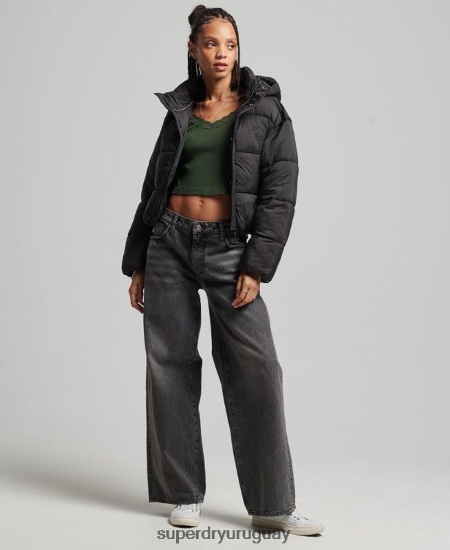 uy Superdry mujer chamarra capitonada capullo capullo negro DT2N8Z3564 ropa