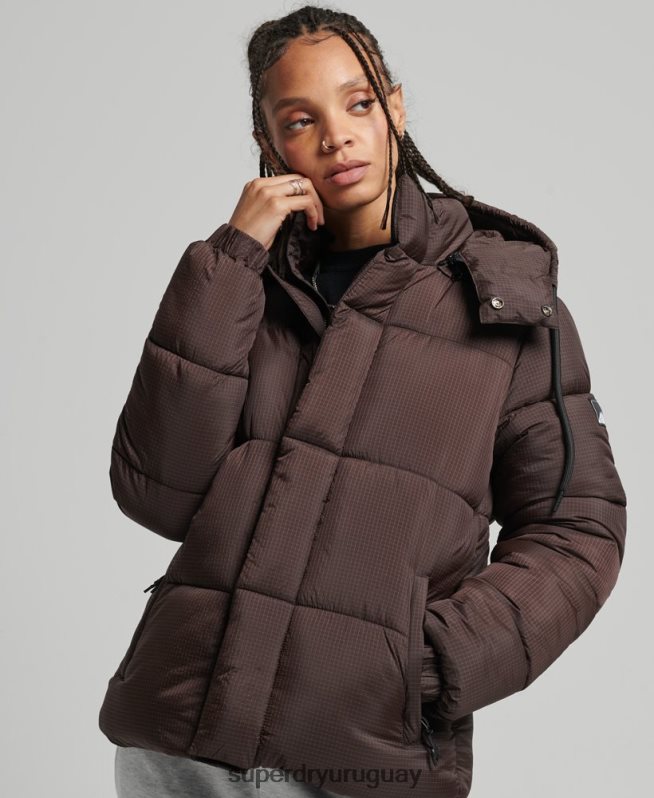 uy Superdry mujer chamarra capitonada con capucha marrón DT2N8Z3576 ropa