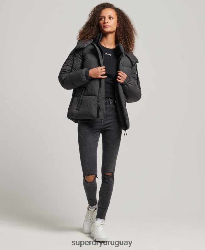 uy Superdry mujer chamarra capitonada con capucha negro DT2N8Z3575 ropa