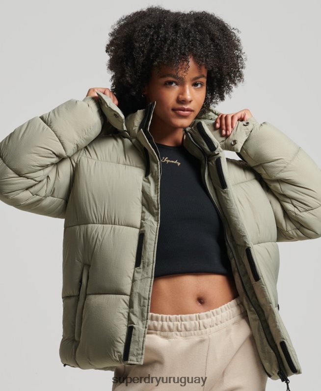 uy Superdry mujer chamarra capitonada con capucha verde DT2N8Z3574 ropa