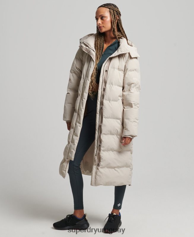 uy Superdry mujer chamarra capitonada con tren largo beige DT2N8Z6328 ropa
