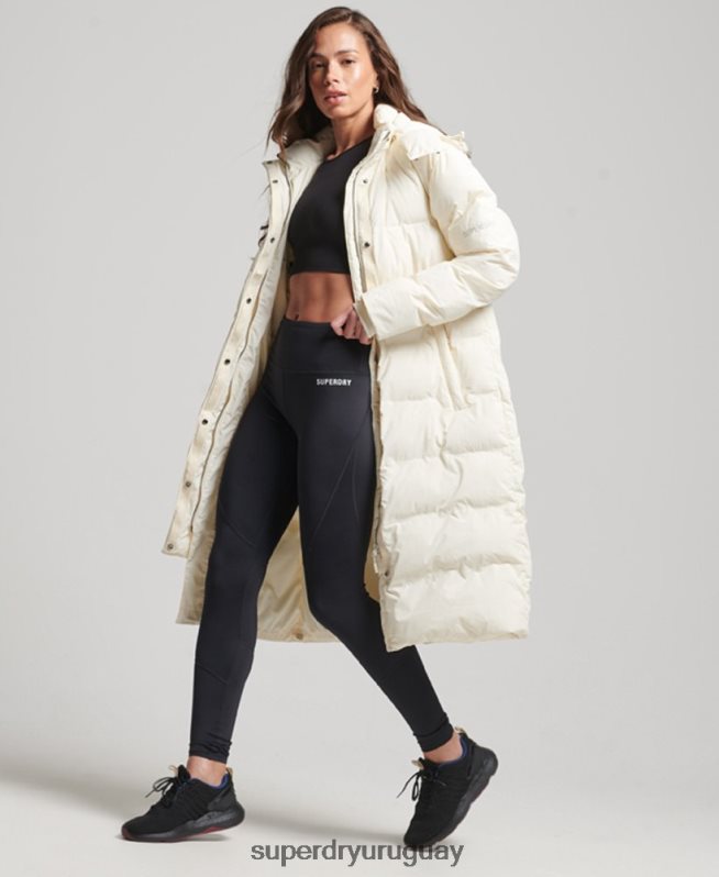 uy Superdry mujer chamarra capitonada con tren largo crema DT2N8Z5520 ropa