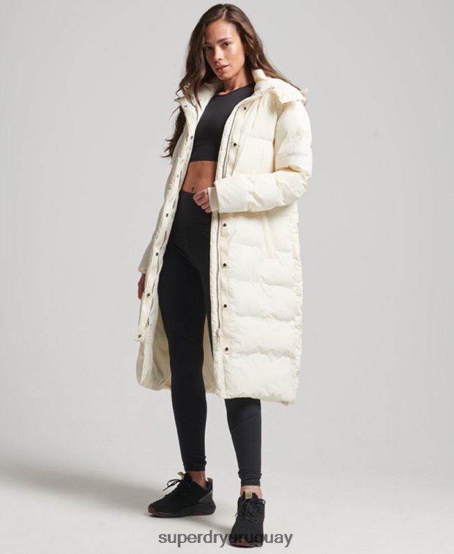uy Superdry mujer chamarra capitonada con tren largo crema DT2N8Z5520 ropa