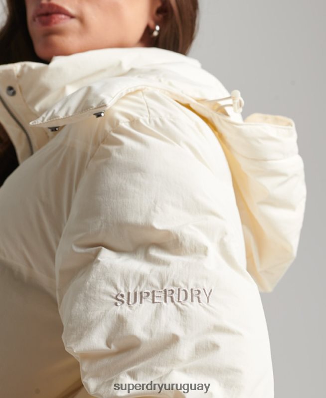 uy Superdry mujer chamarra capitonada con tren largo crema DT2N8Z5520 ropa