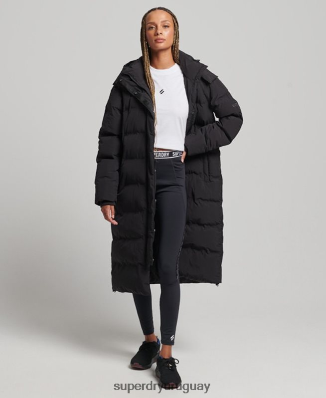 uy Superdry mujer chamarra capitonada con tren largo negro DT2N8Z6350 ropa