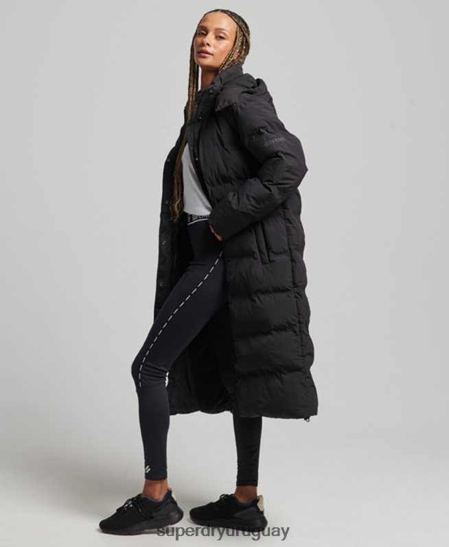 uy Superdry mujer chamarra capitonada con tren largo negro DT2N8Z6350 ropa
