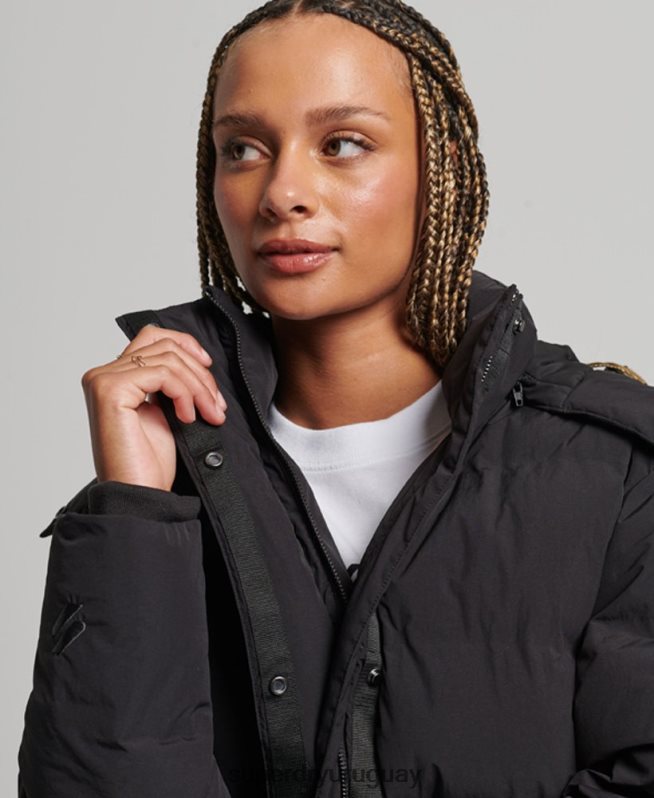 uy Superdry mujer chamarra capitonada con tren largo negro DT2N8Z6350 ropa