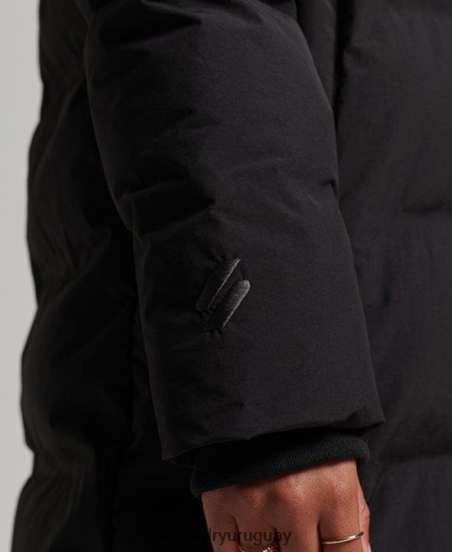 uy Superdry mujer chamarra capitonada con tren largo negro DT2N8Z6350 ropa