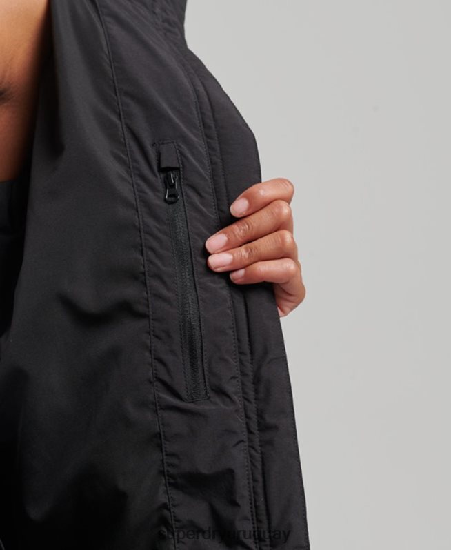 uy Superdry mujer chamarra capitonada con tren largo negro DT2N8Z6350 ropa