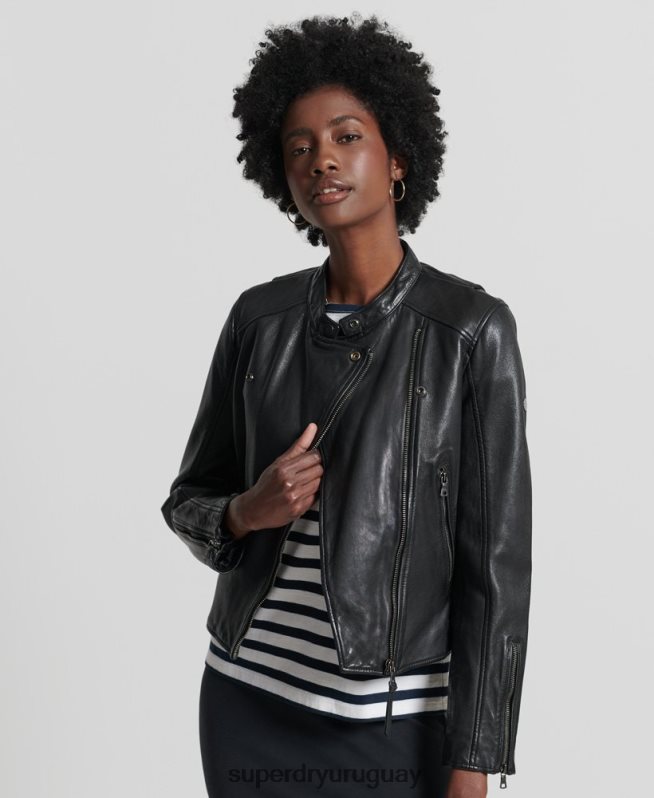 uy Superdry mujer chamarra clásica de cuero negro DT2N8Z3717 ropa