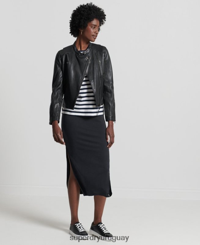 uy Superdry mujer chamarra clásica de cuero negro DT2N8Z3717 ropa